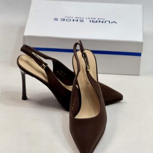 کفش مجلسی زنانه پاشنه 10 سانت برند یونای مدل جلوباز قهوه ای