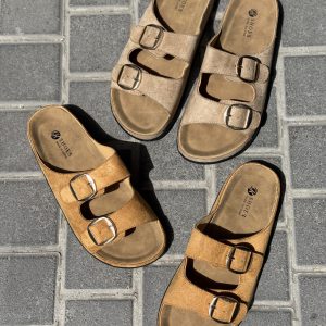 صندلV7 دو سگک جیر نسکافه ای و خردلی