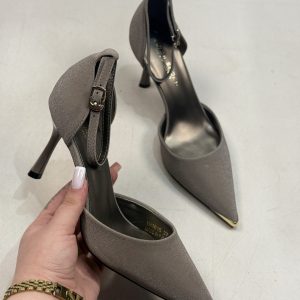 کفش زنانه مجلسی پاشنه 10 سانت یونای مدل بغل باز خاکستری