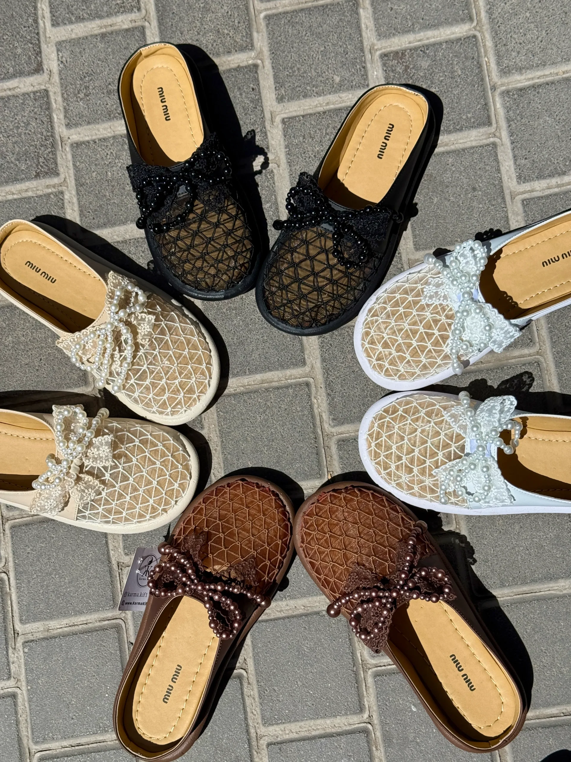 pearl-lace-women's-slippers-60553 اسلیپرmiu توری مروارید پاپیونی - تصویر 1